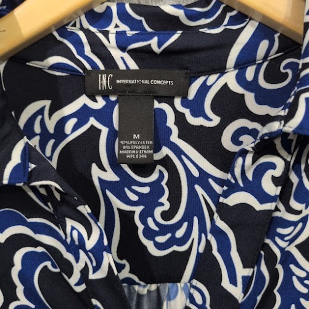 INC International Concepts Dress Women's Medium Blue & White Long Sleeve Knee - Picture 3 of 10